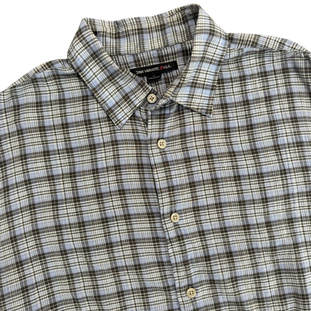 John Varvatos‎ Plaid Blue Button Down Shirt Men's Size M Long Sleeve Lightweight